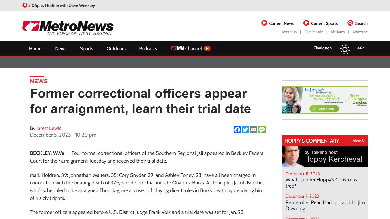 Former correctional officers appear for arraignment ... - WV MetroNews